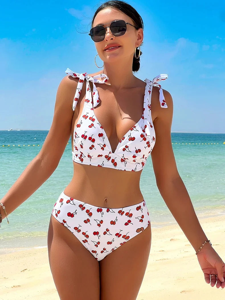 Black Cherry Print Bikini Set