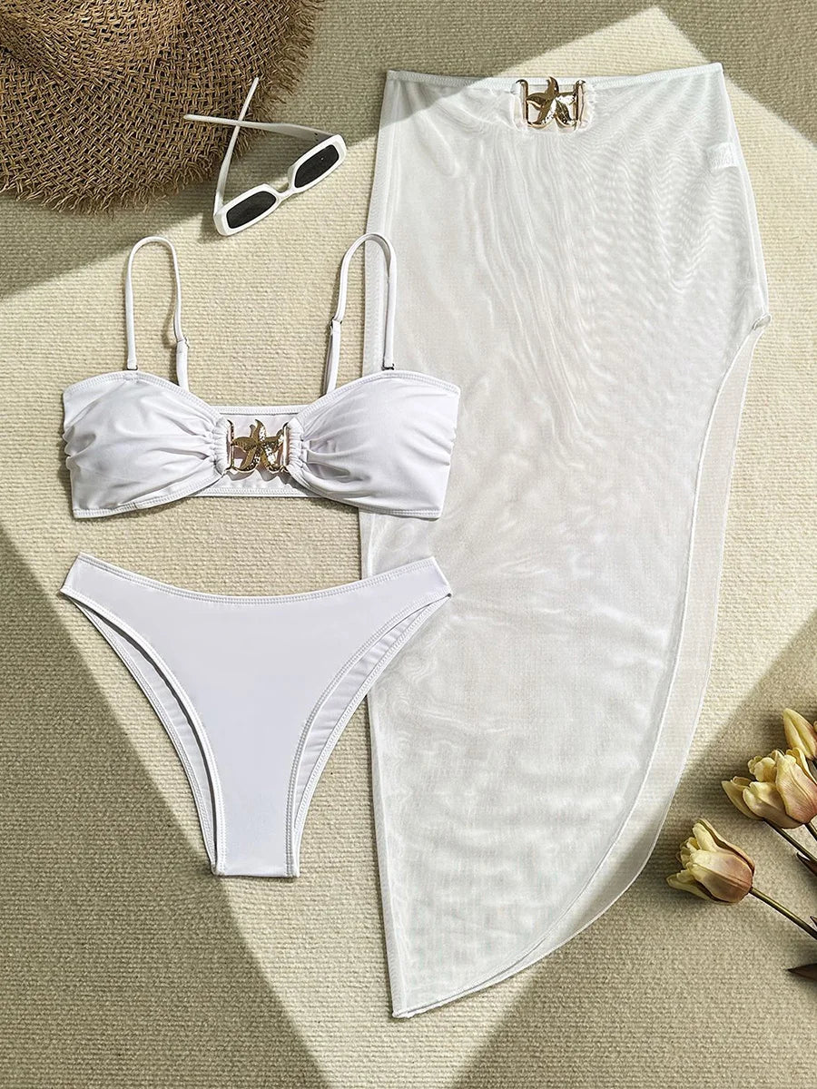 With Mesh Skirt High Cut Brazilian Bikini