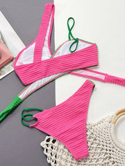 Asymmetric Splicing Ribbed Bikini