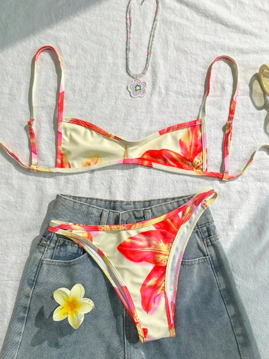 XS - XL Flowers Printed High Cut Bikini