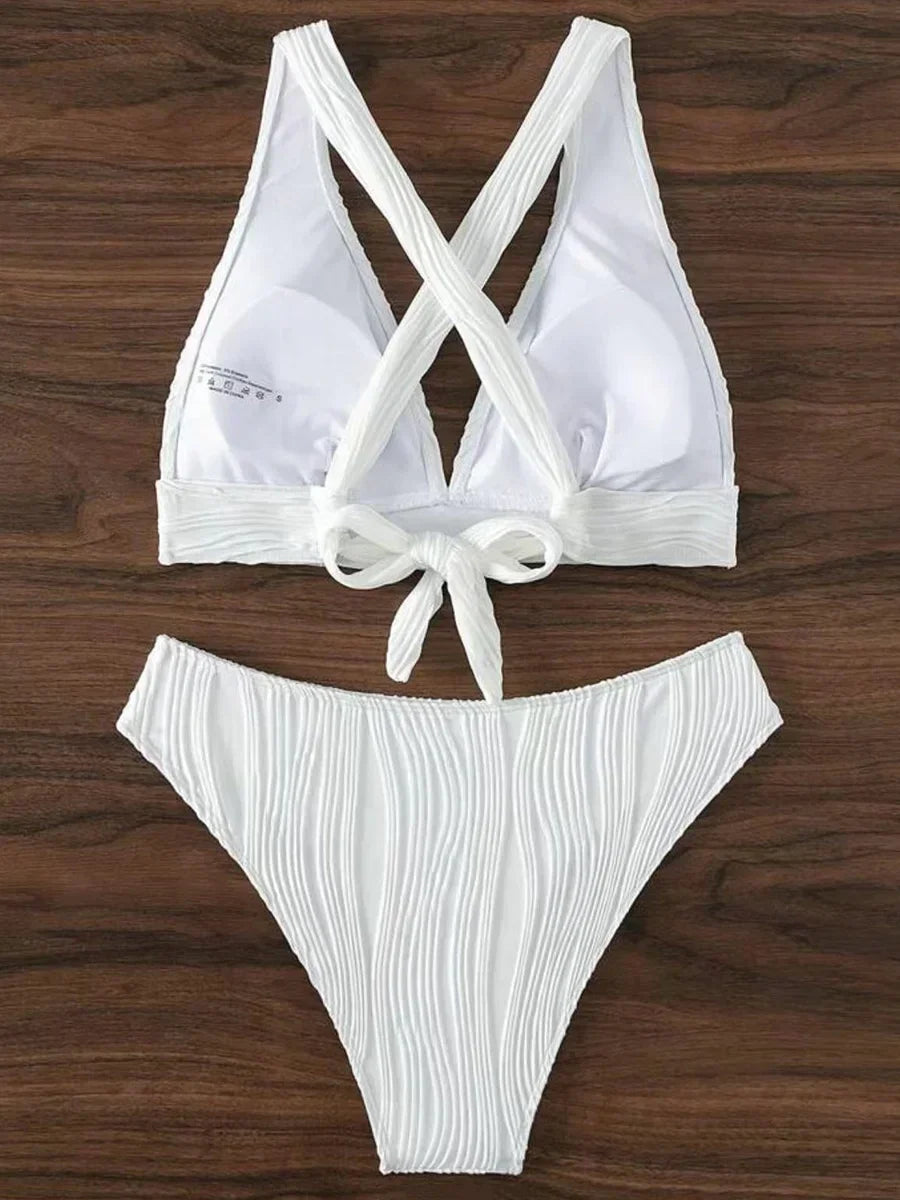 Wrinkled Crinkled Cross Back Bikini