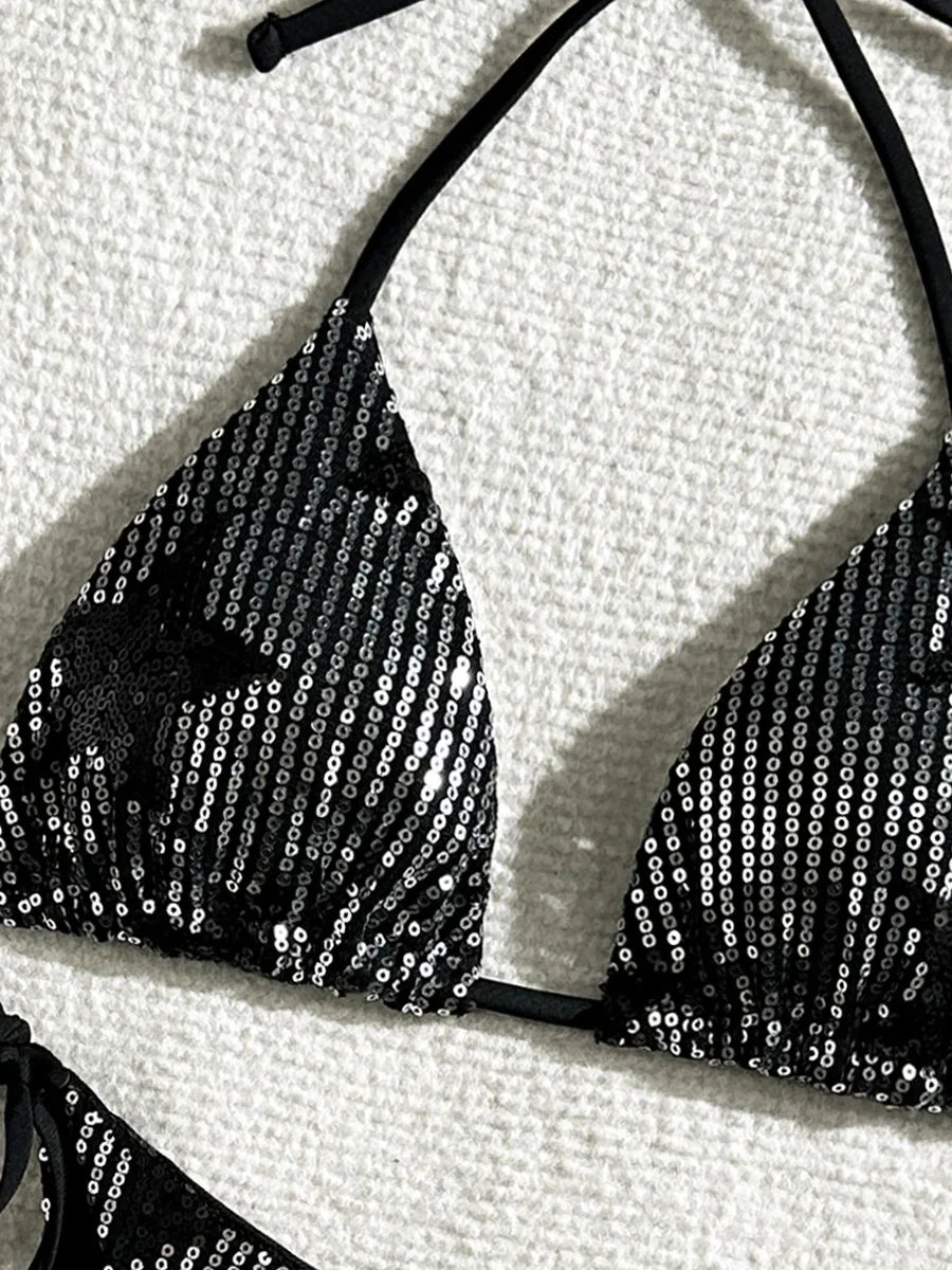 Sparkling Star Sequins Halter Bikini