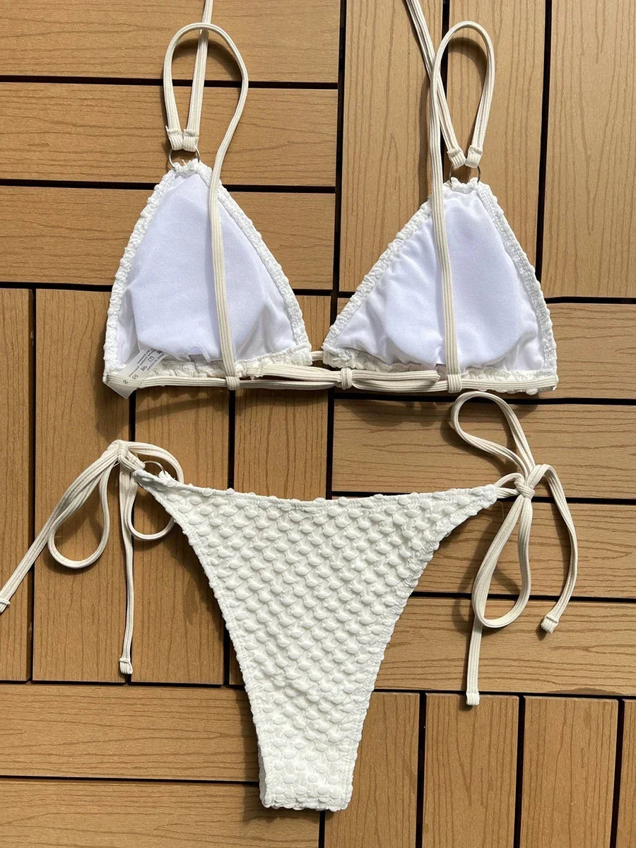 Sexy Wrinkled Strappy Halter Bikini