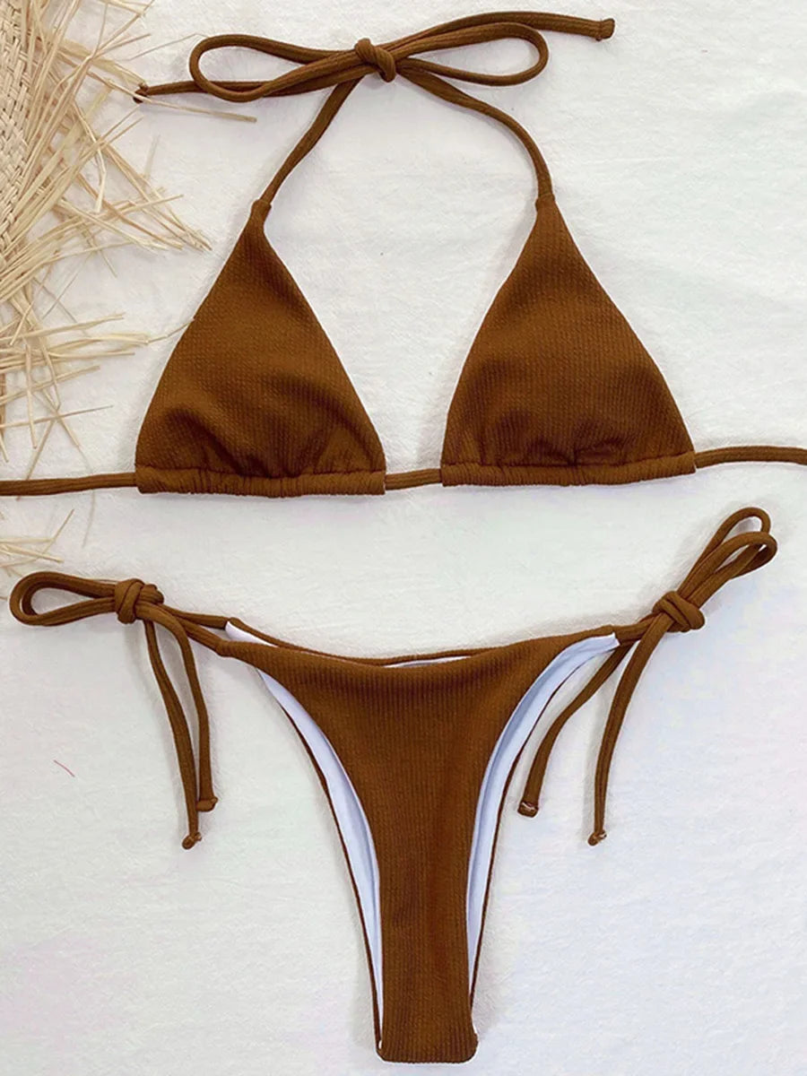 Sexy Halter Ribbed Bikini