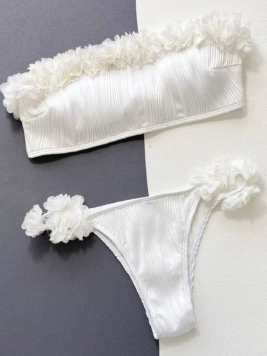 Wrinkled Ruffled Frilled Bandeau Bikini