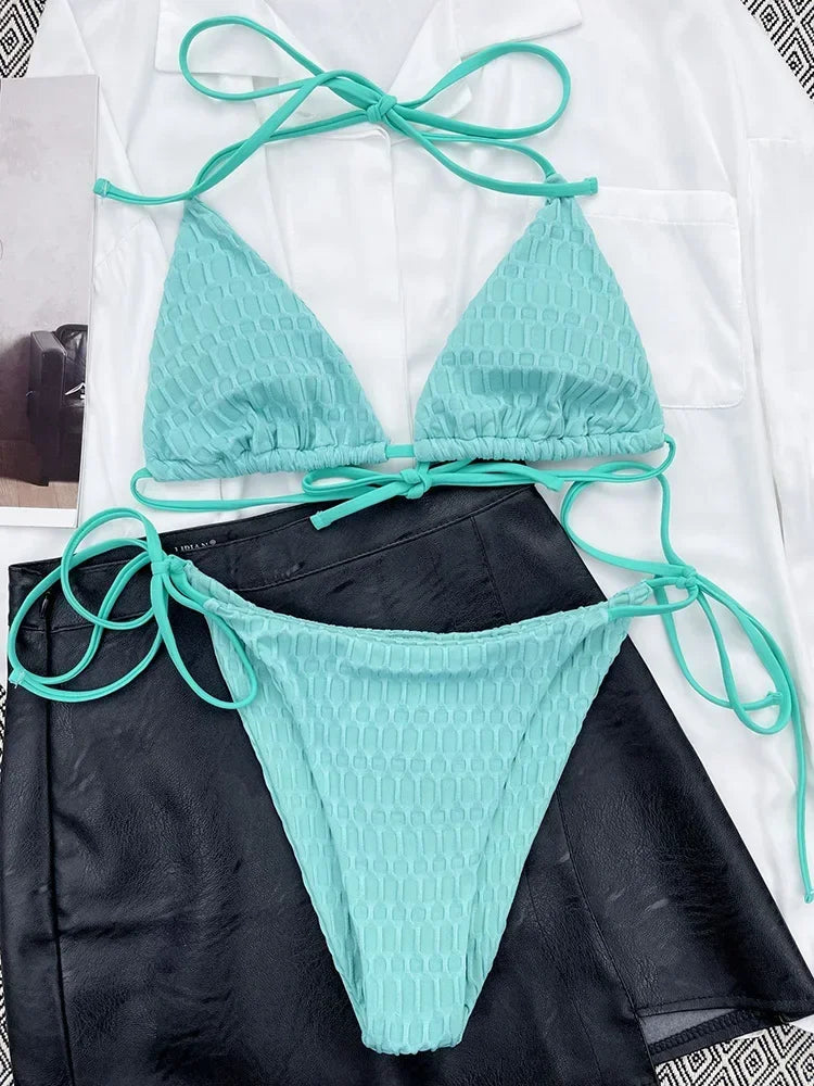 Halter Wrinkled Mini Micro Bikini