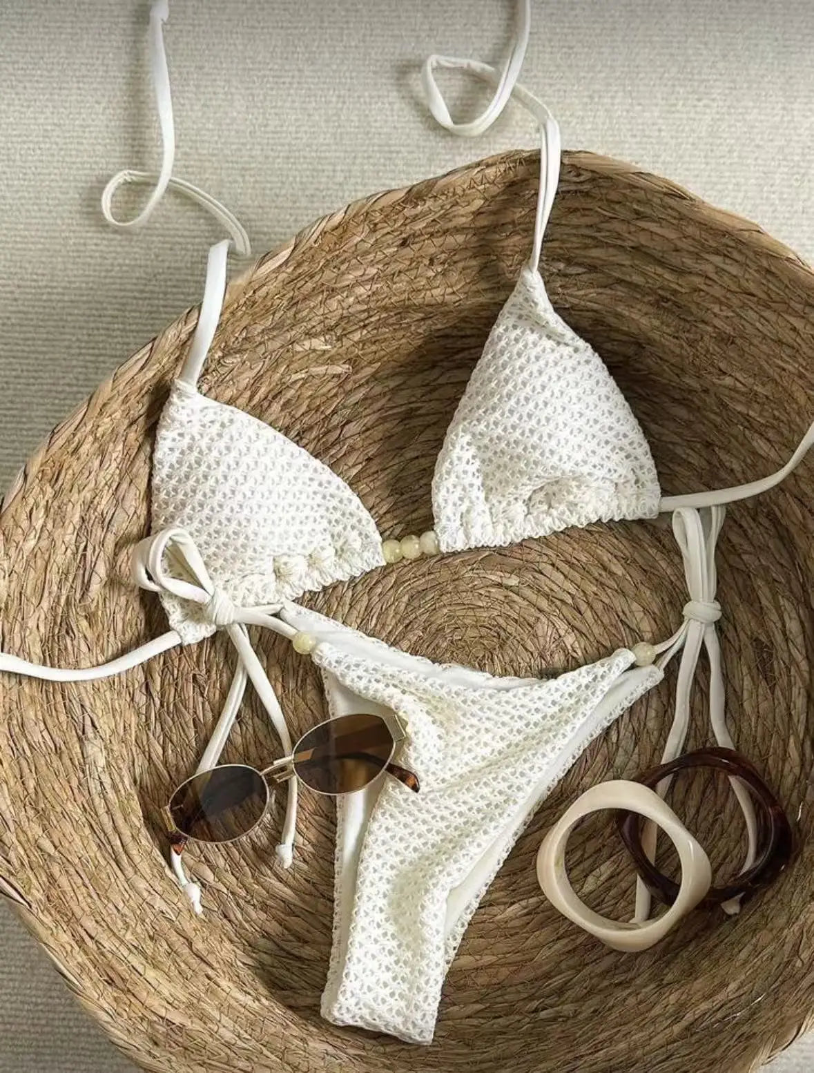 Sexy Coffee White Bikini Set