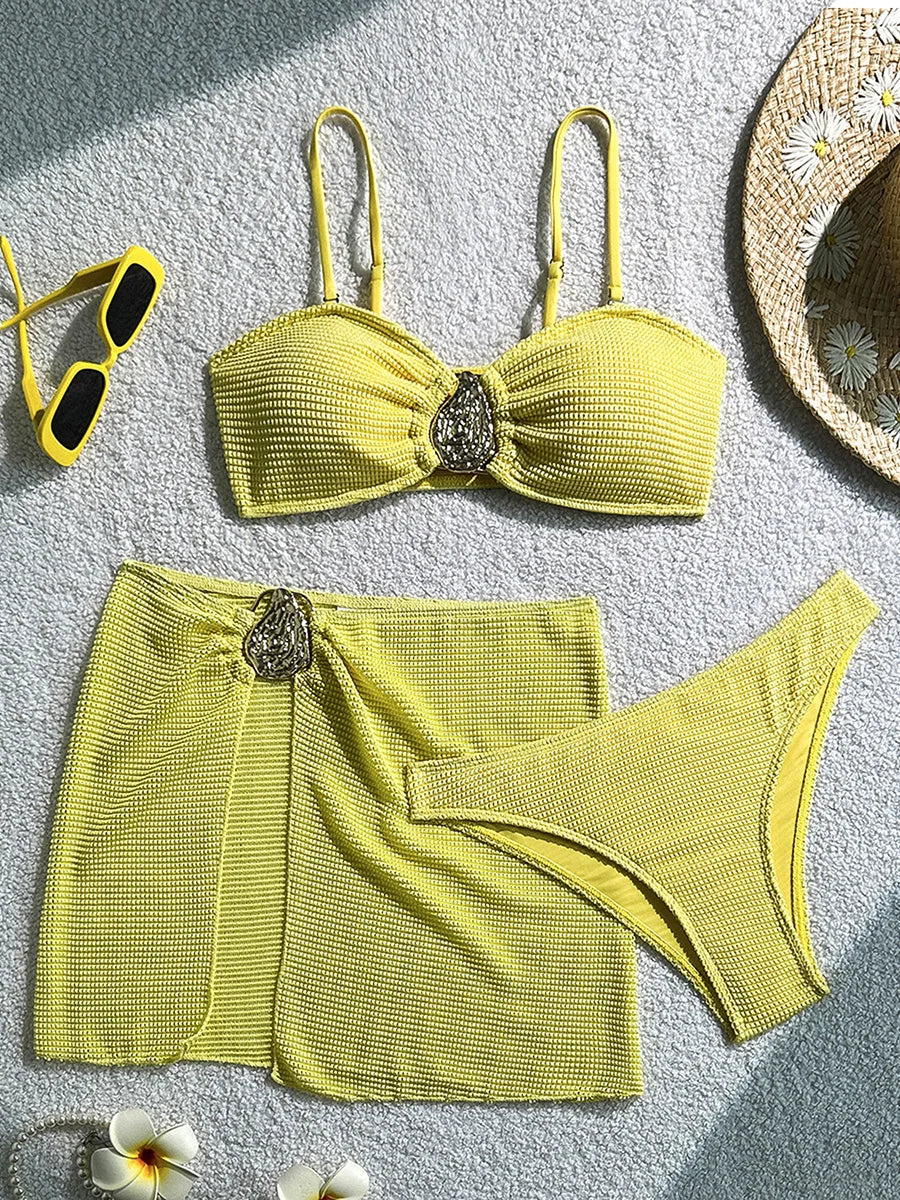 With Skirt Wrinkled Bandeau Bikini