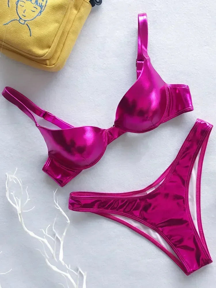 Shiny PU Faux Leather Bikini