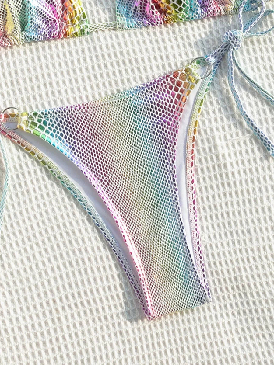 Colorful Snake Skin Halter Strappy Bikini