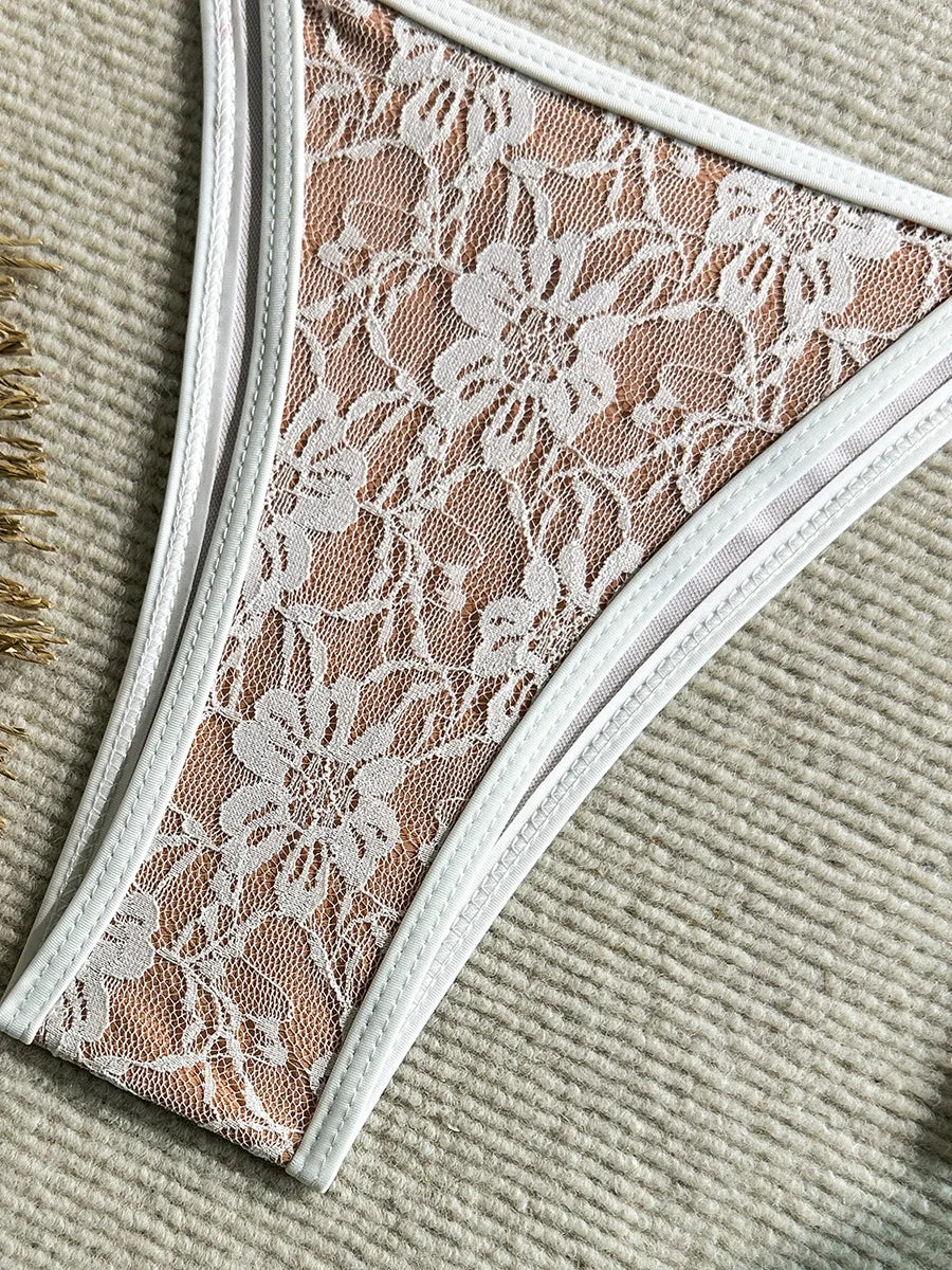Embroidery Mesh Lace Halter Bikini