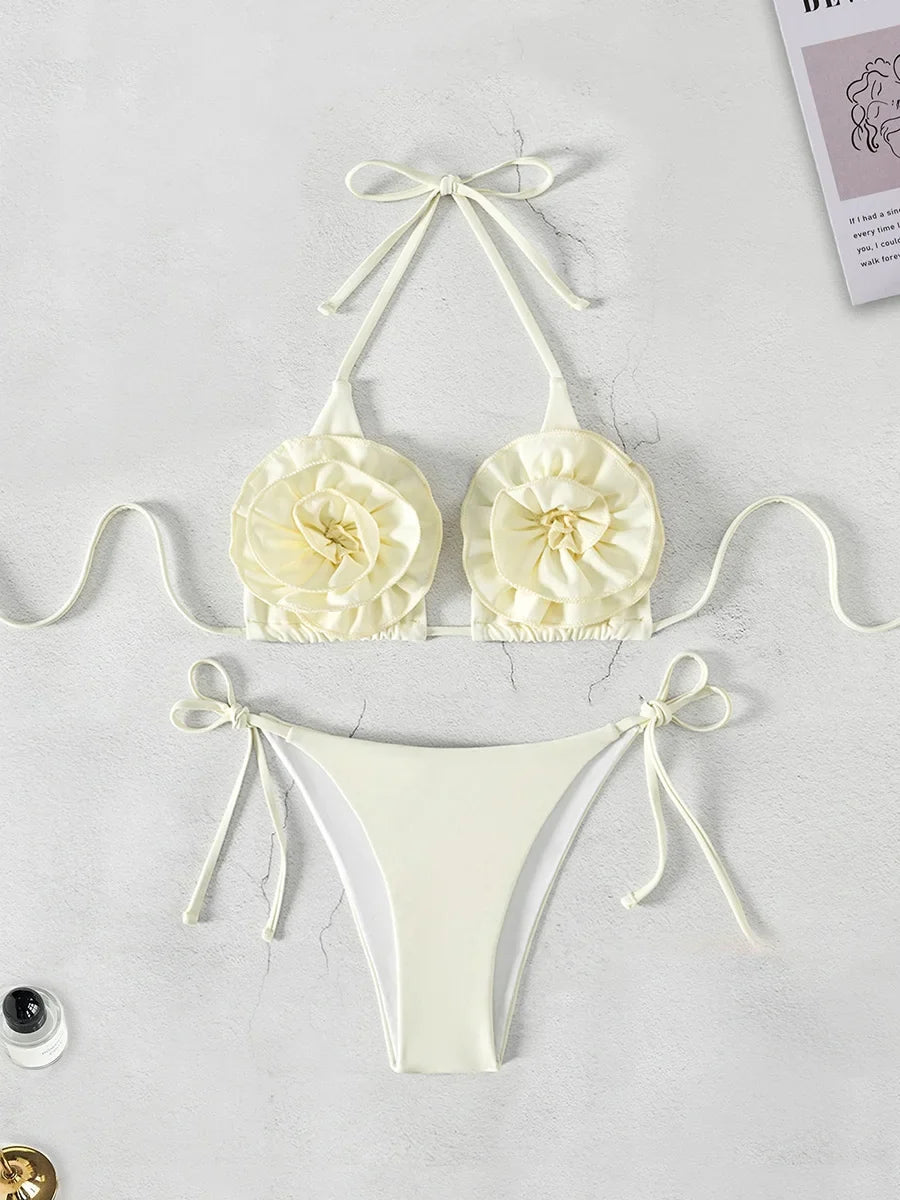 XS - L Halter 3D Flower Bikini