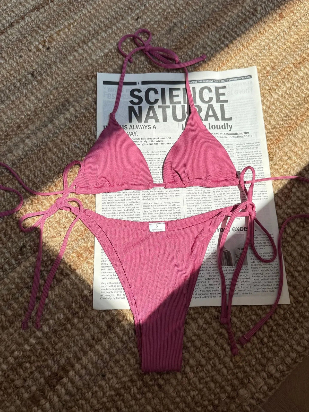 Solid Red Halter Push Up Bra Tie Side Triangle Swimsuit