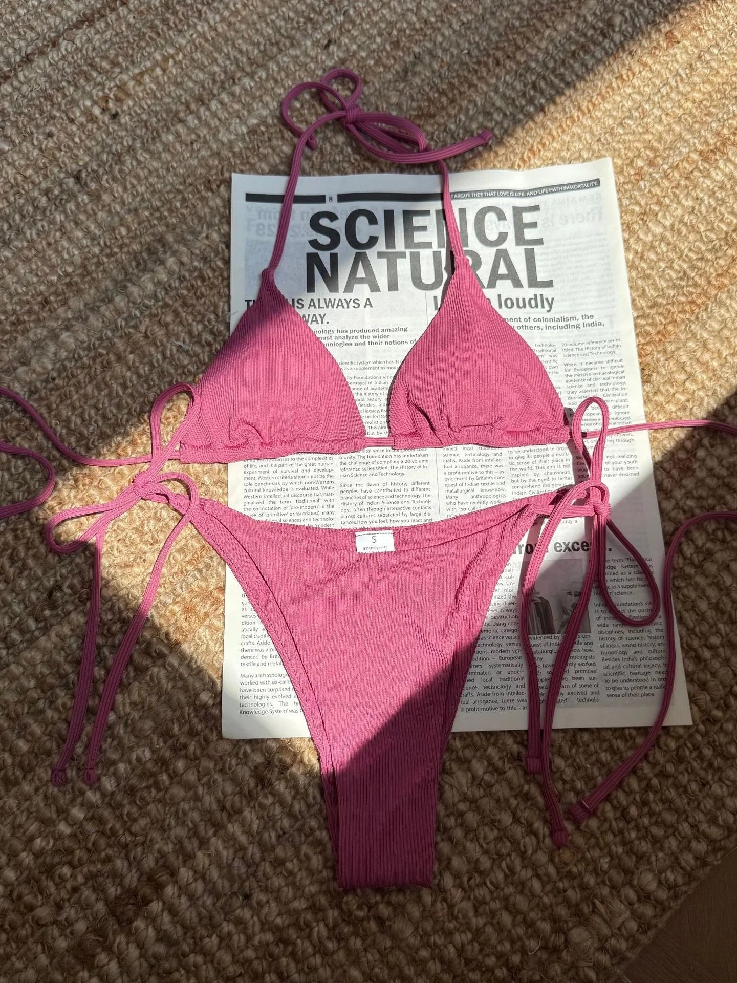 Solid Red Halter Push Up Bra Tie Side Triangle Swimsuit
