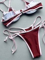 Sexy Red Patchwork Micro Bikini