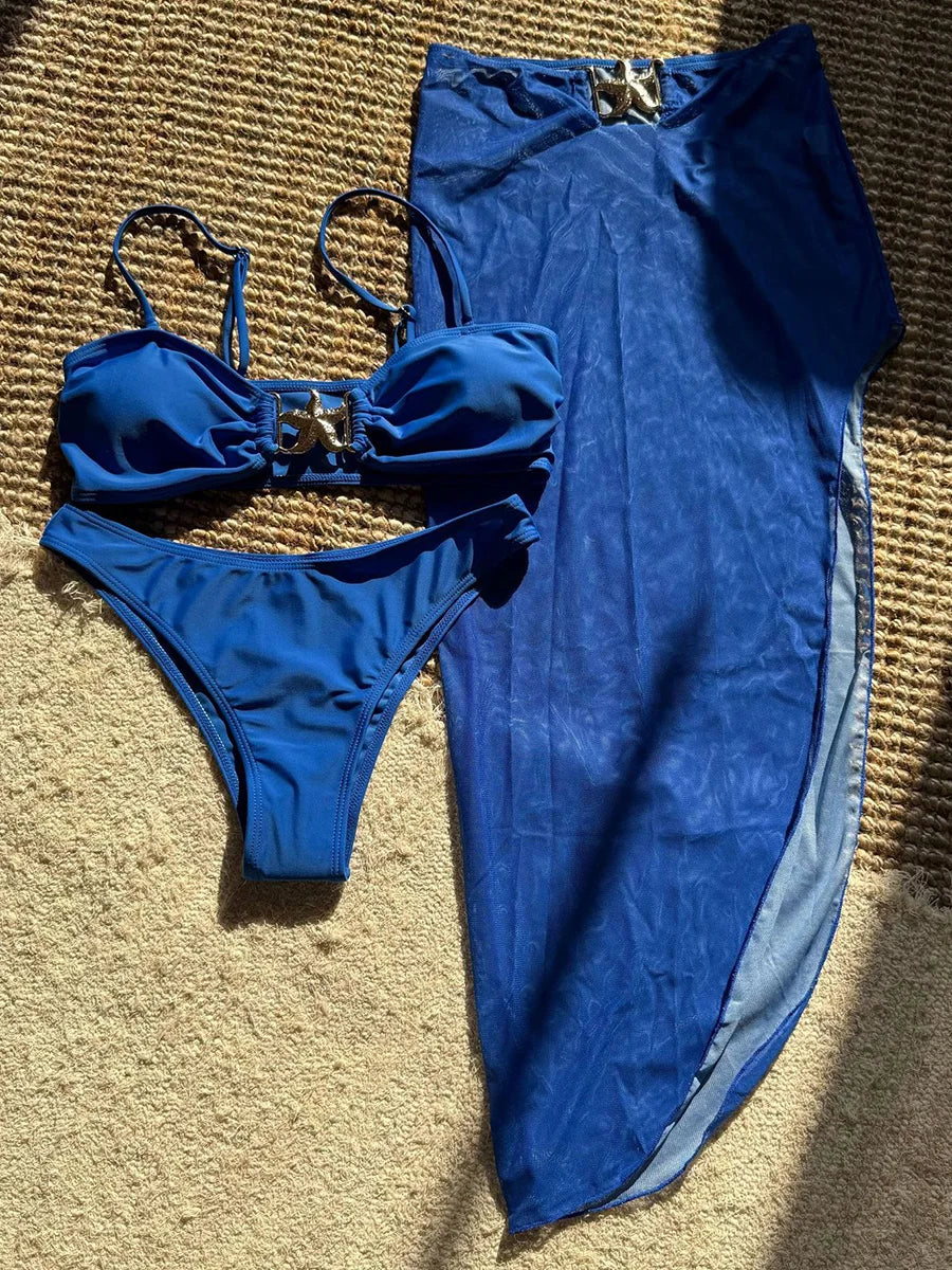With Mesh Skirt High Cut Brazilian Bikini