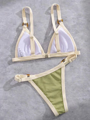 Splicing Ribbed High Cut Rings Bikini