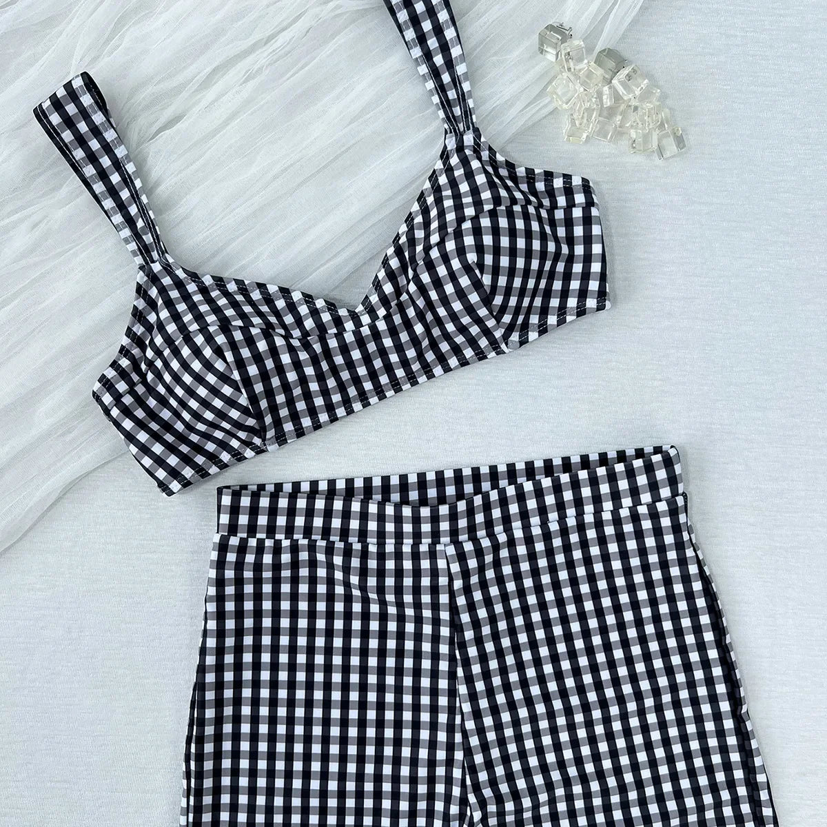 Sexy Black Plaid Bikini Set