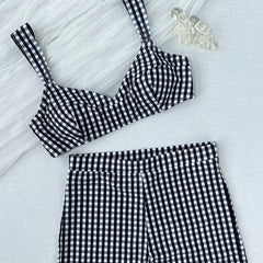 Sexy Black Plaid Bikini Set