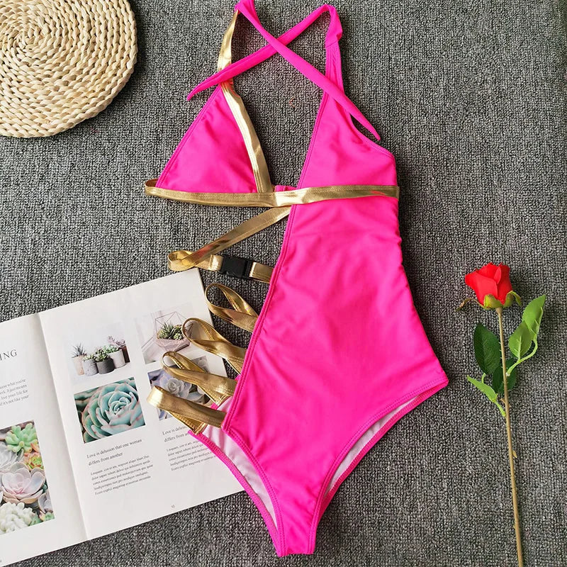 New Sexy Black Asymmetrical Women Swimwear One Piece Swimsuit