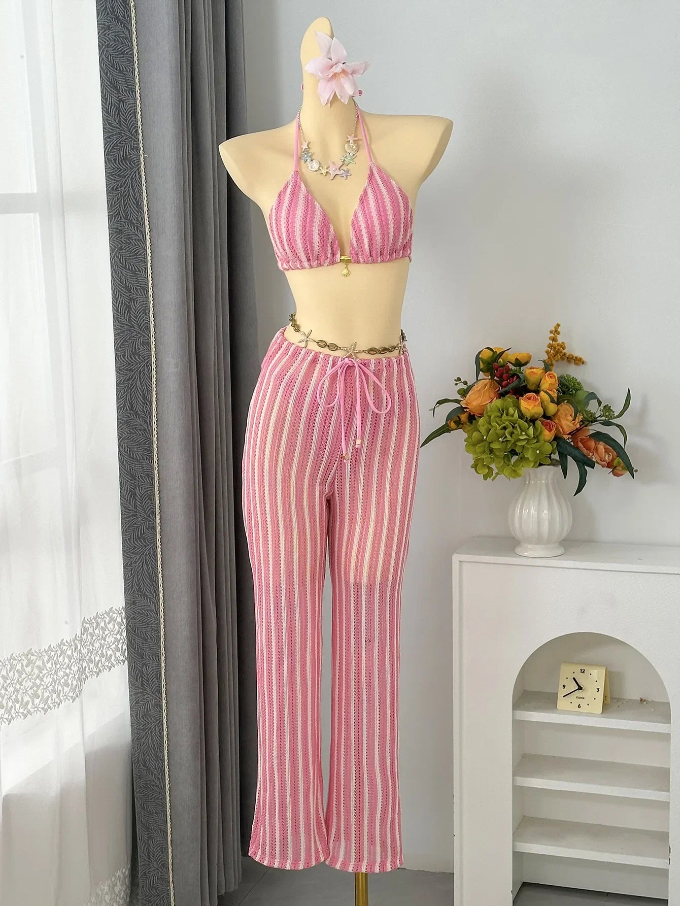 Vintage Red Striped Bikini Set