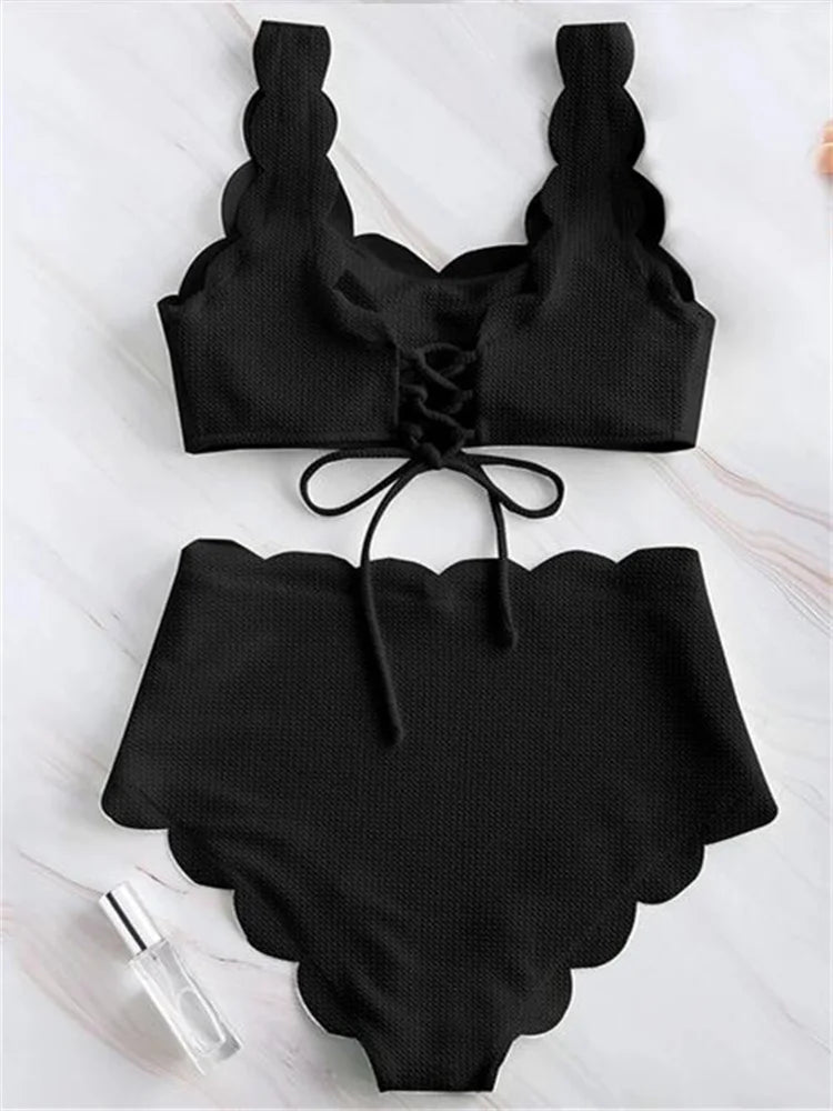 Solid Blue Two Pieces Swimsuit