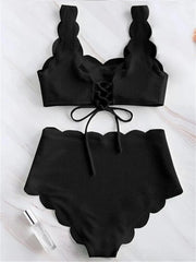 Solid Blue Two Pieces Swimsuit