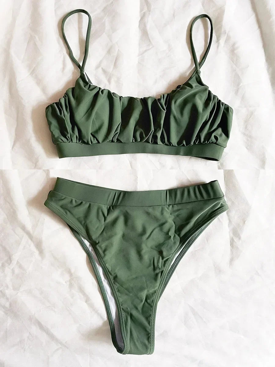 Wrinkled Ruched High Waist Bikini