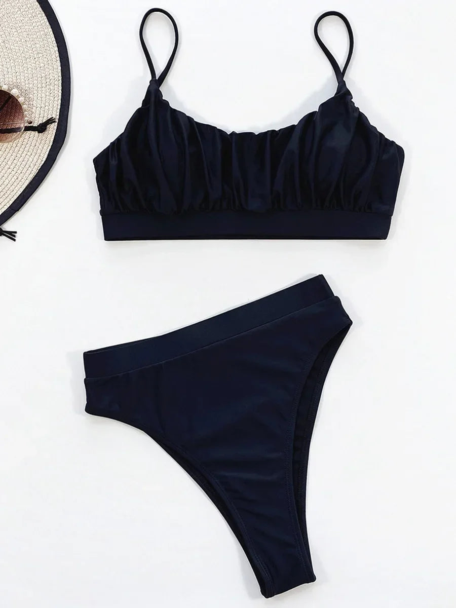 Wrinkled Ruched High Waist Bikini