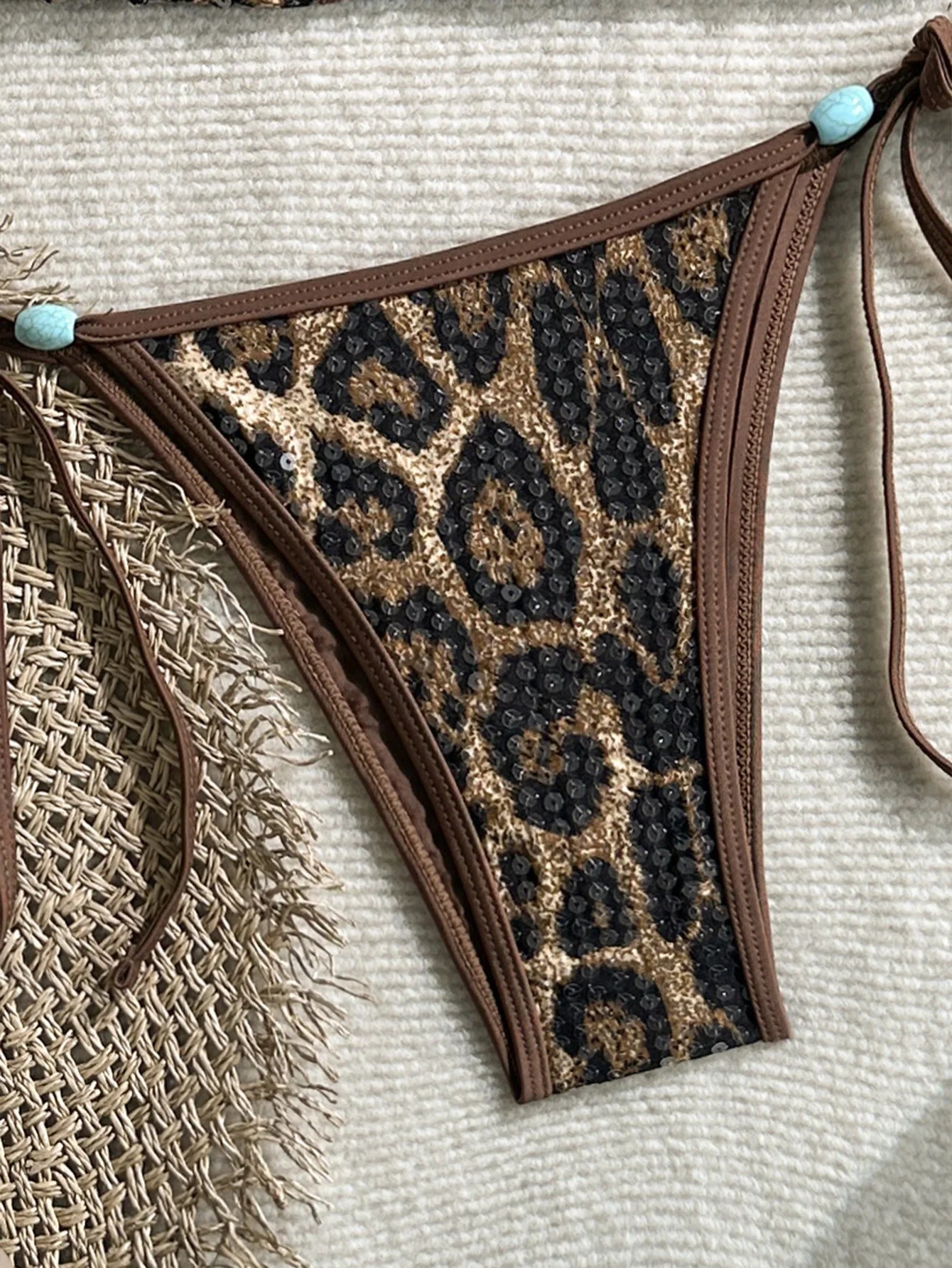 Sequin Brown Leopard Print Bikini Set