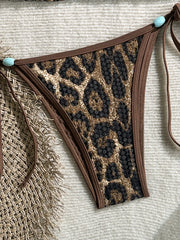 Sequin Brown Leopard Print Bikini Set