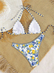 Sexy Blue Fruit Print Bikini Set