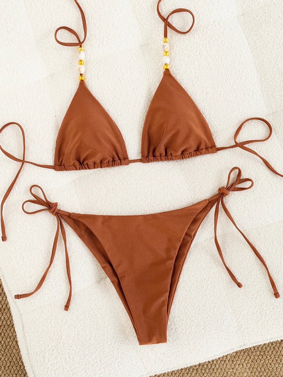 XS - L Halter High Cut Strappy Bikini