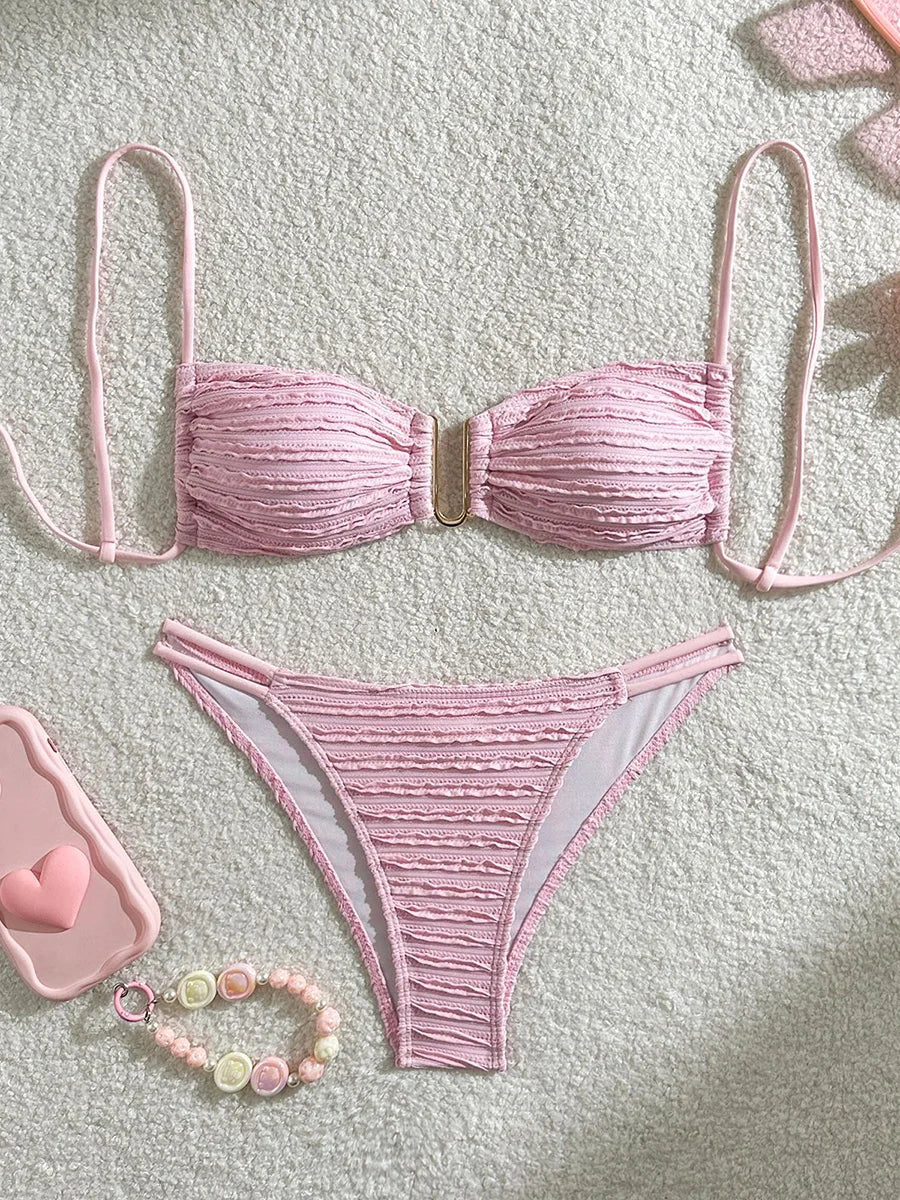 Wrinkled U Ring Bandeau Bikini