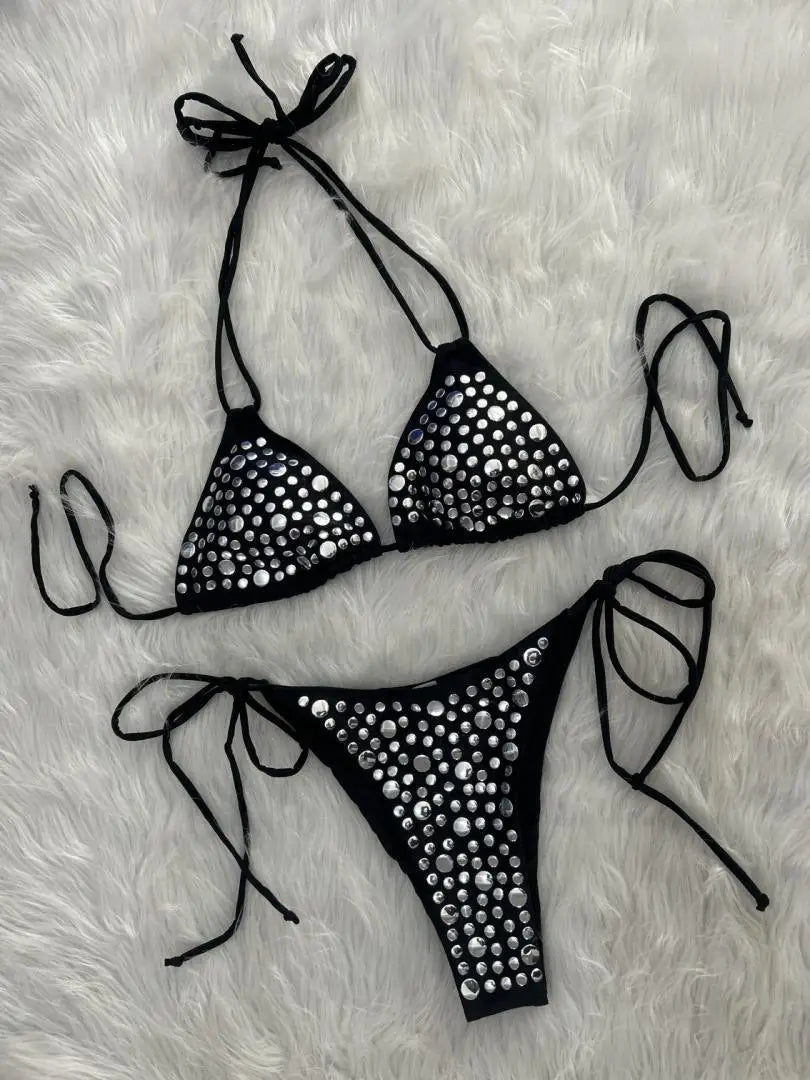 Luxury Black White Rhinestone Bikini