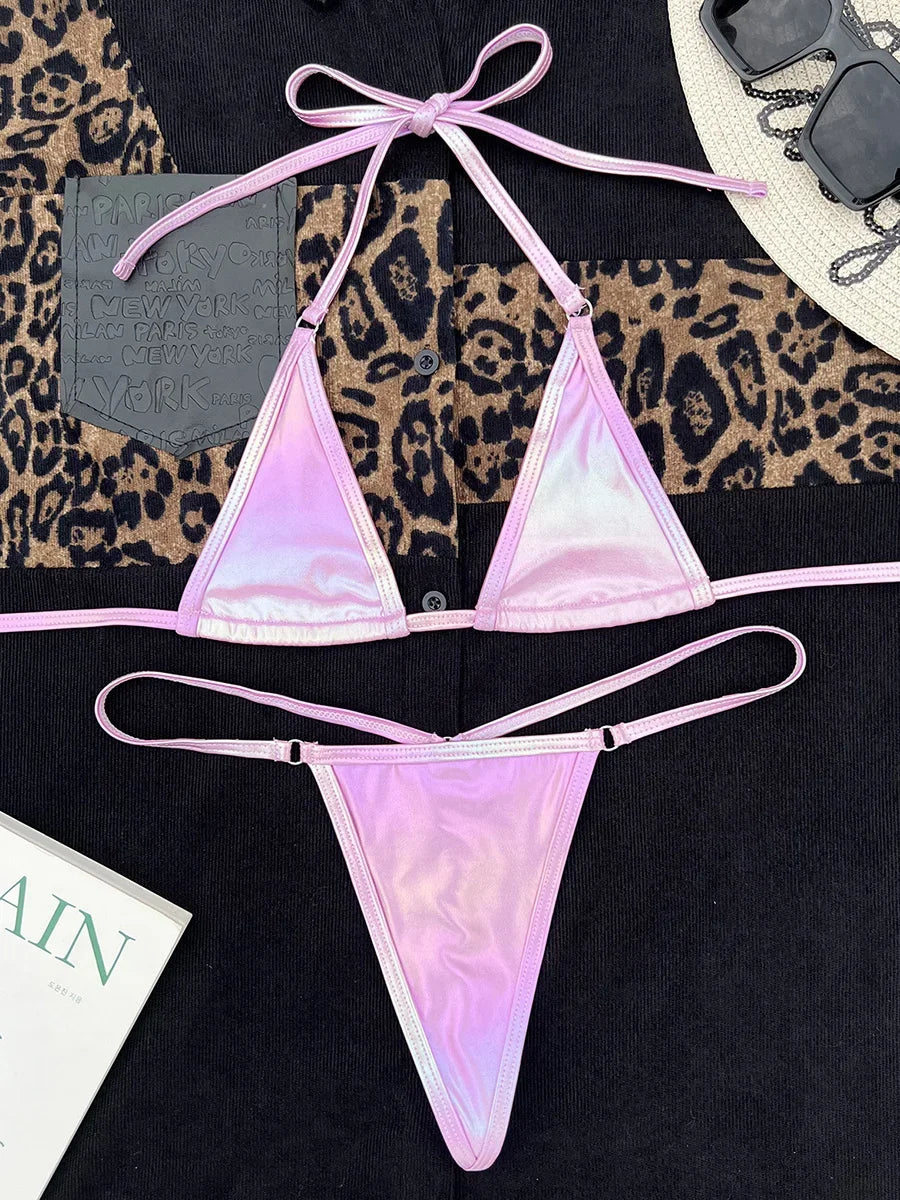 Shiny Halter Extreme Mini Micro G String Bikini