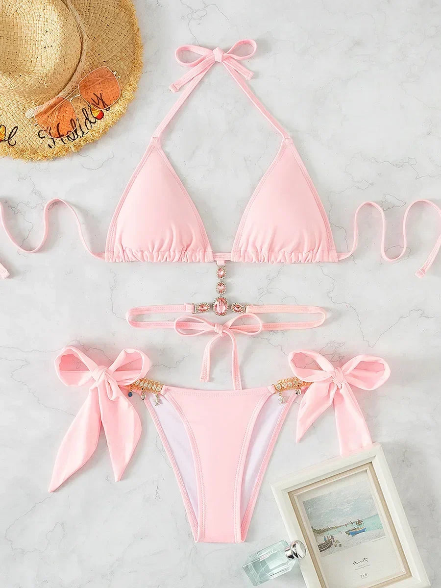 Halter Rhinestone Diamond Bikini