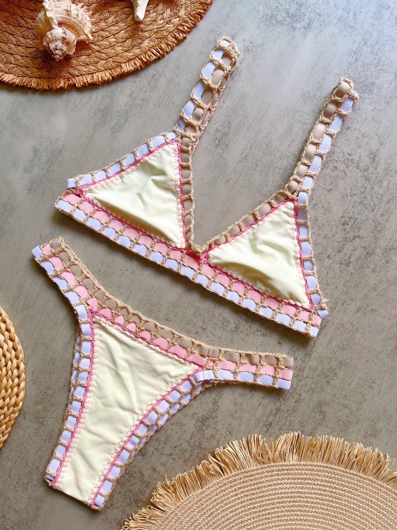 Sexy Black Patchwork Hand Crochet Bikini Set