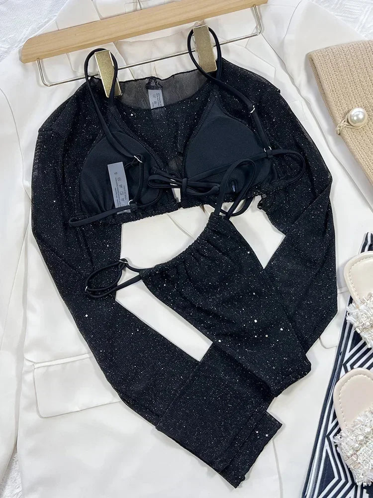 with Long Sleeves Cover Bling Mini Micro Bikini