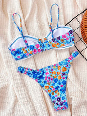 Flowers Printed U Neck Bikini