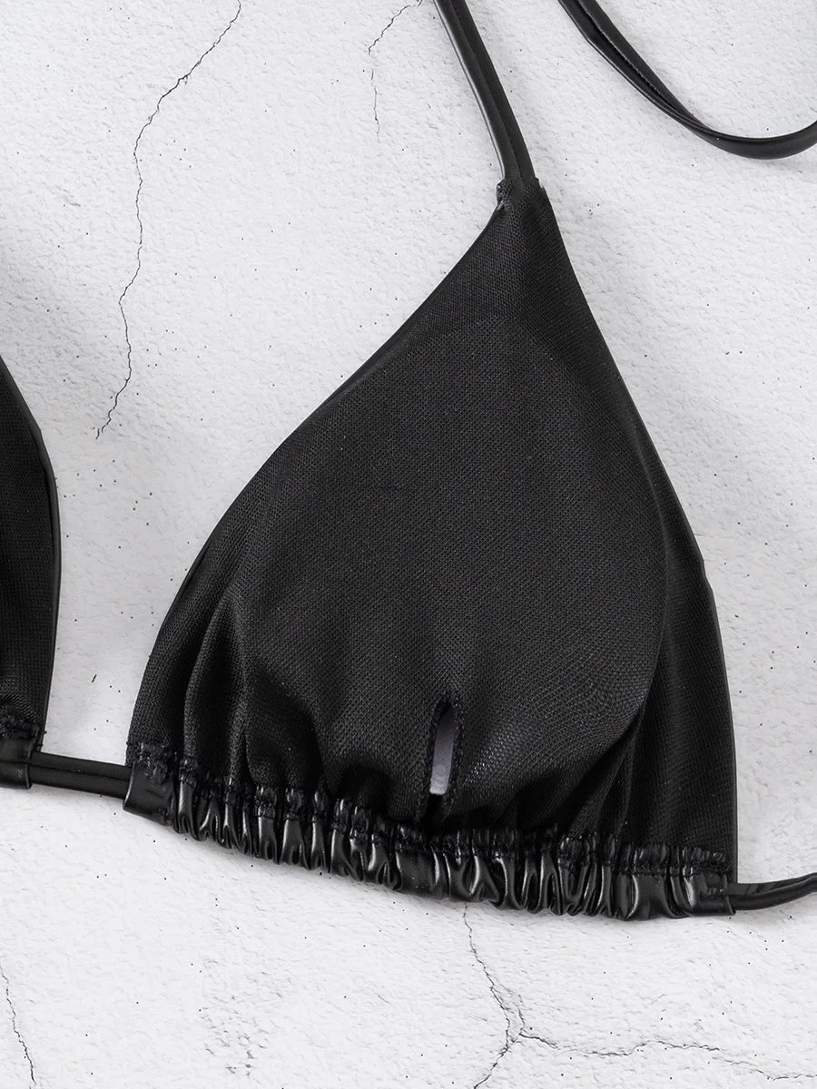 PU Faux Leather Mini Micro Thong Bikini