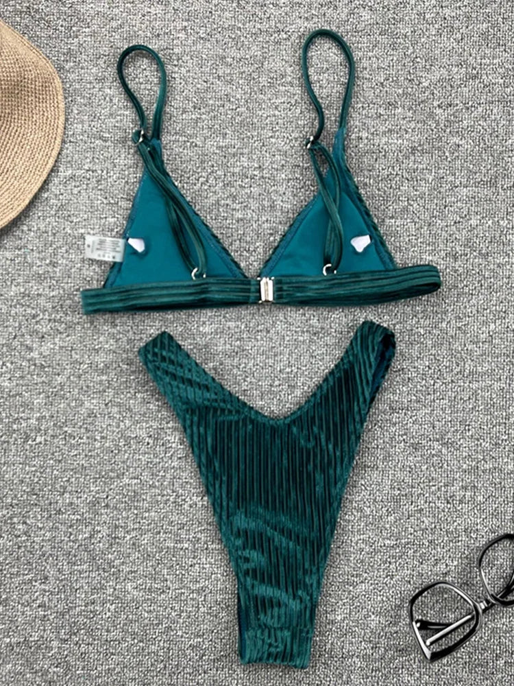 Ribbed Metallic Velvet Bikini