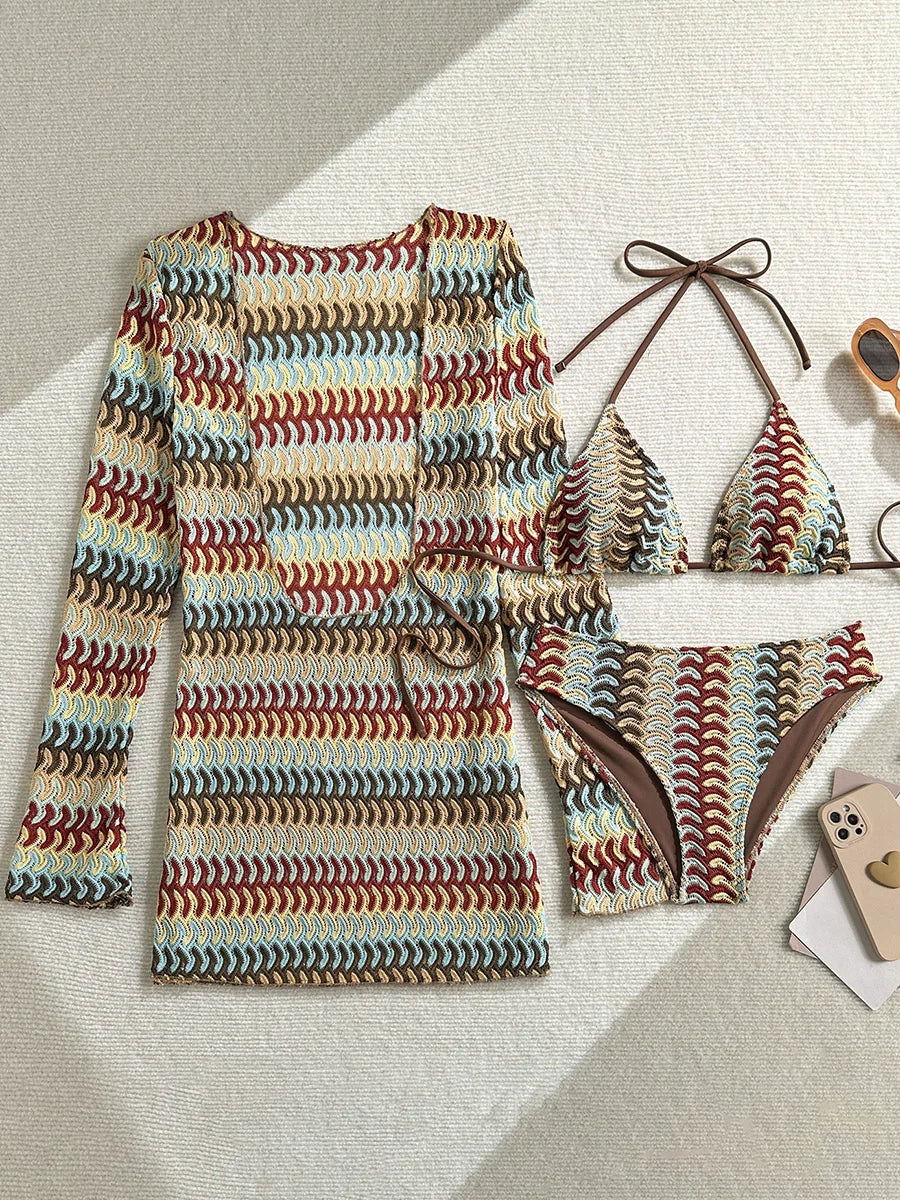 Print With Long Sleeve Cover Up Bikini