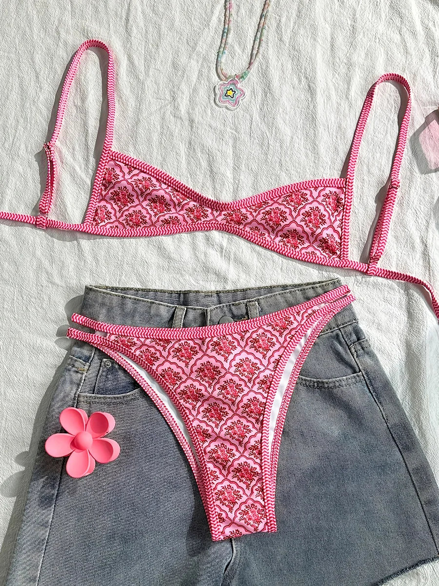 XS - XL Flowers Printed High Cut Bikini