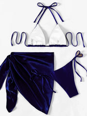 3pcs Halter with Skirt Sarong Satin Bikini