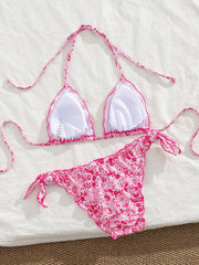 Cute Orange Floral Print Bikini Set
