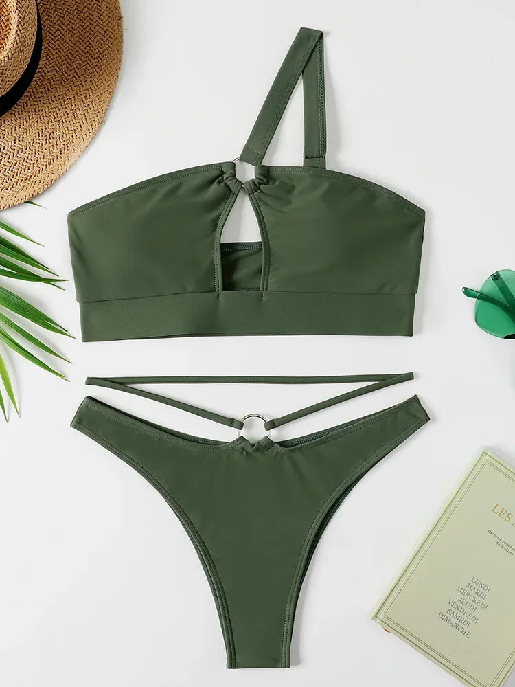 Sexy Hollow Out One Shoulder Bikini