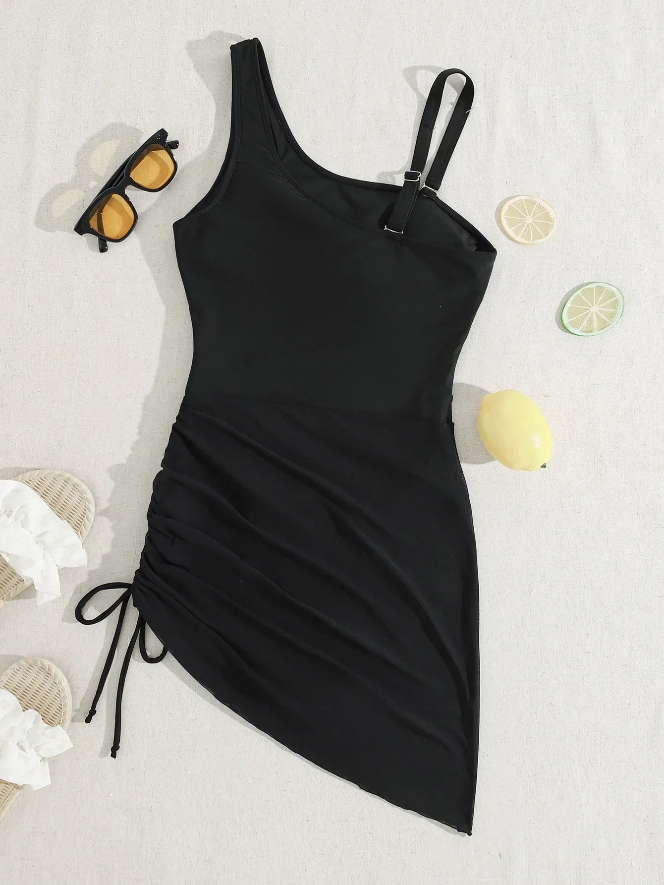 Vintage Black Mesh Patchwork One Piece Swimsuit