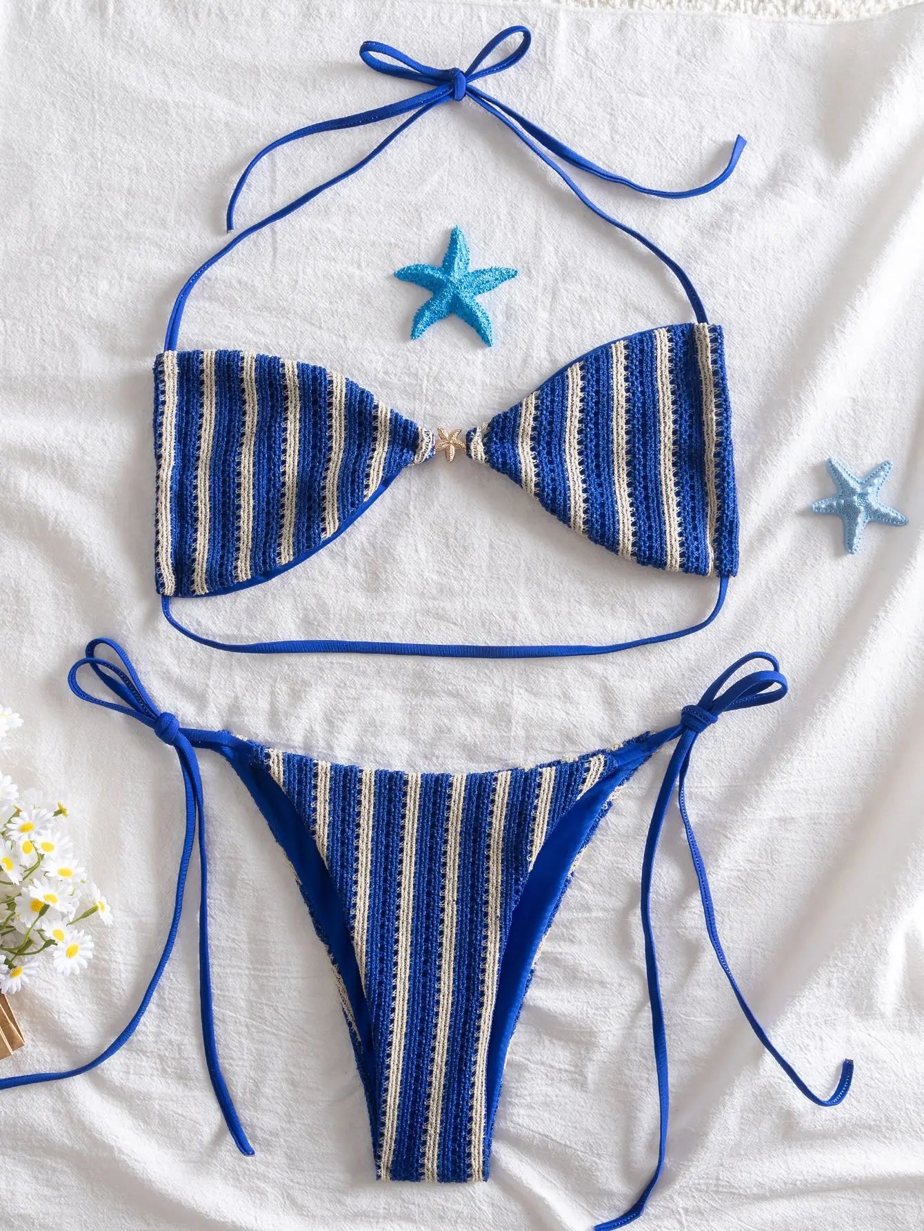 Sexy Blue Striped Micro Bikini