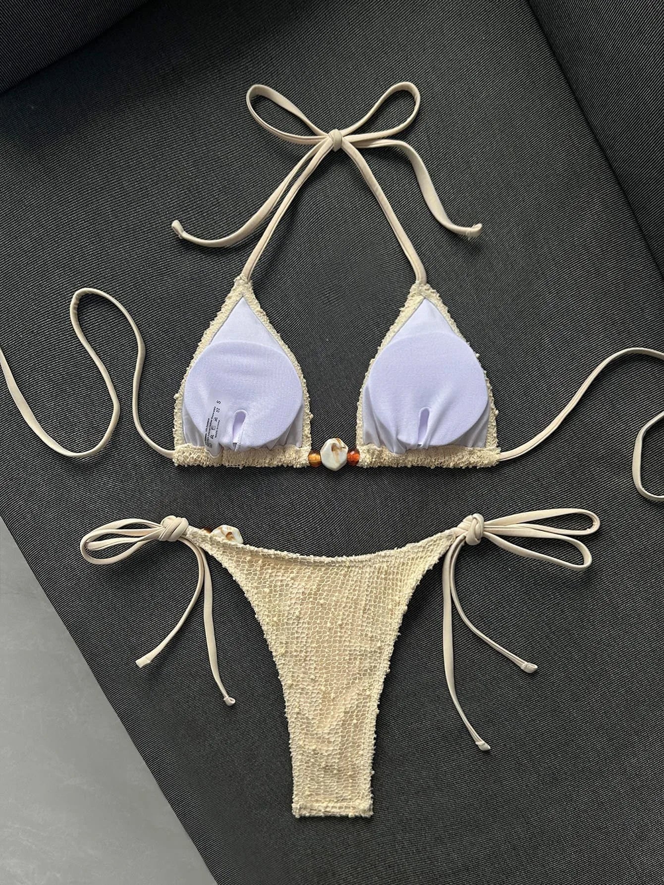 Sexy Beige Shell Push Up Bra Bikini Set